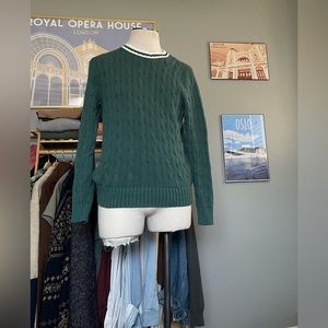 J. Crew Green Tipped Cable Knit Sweater